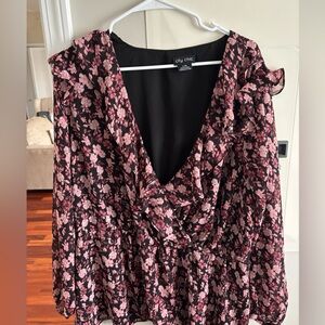 City Chic Black and Pink Floral Blouse
